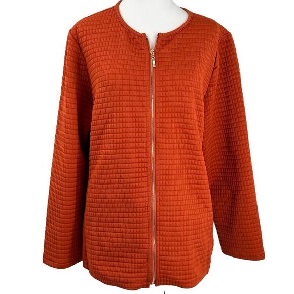 Chico’s Burnt Orange Zip Cardigan Jacket Pockets Size 3 - Picture 1 of 10